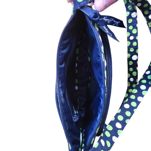 Vera Bradley Quilted Black Green White Polka Dot Print Crossbody Purse - Picture 4 of 5